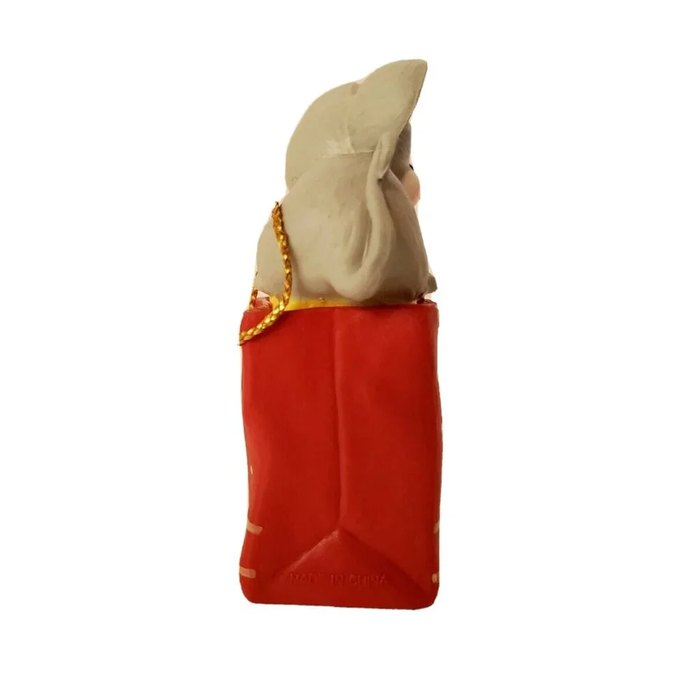 Merry Christmas MOUSE in Bag Hard Plastic Loose Hanging Ornament or Figurine EUC